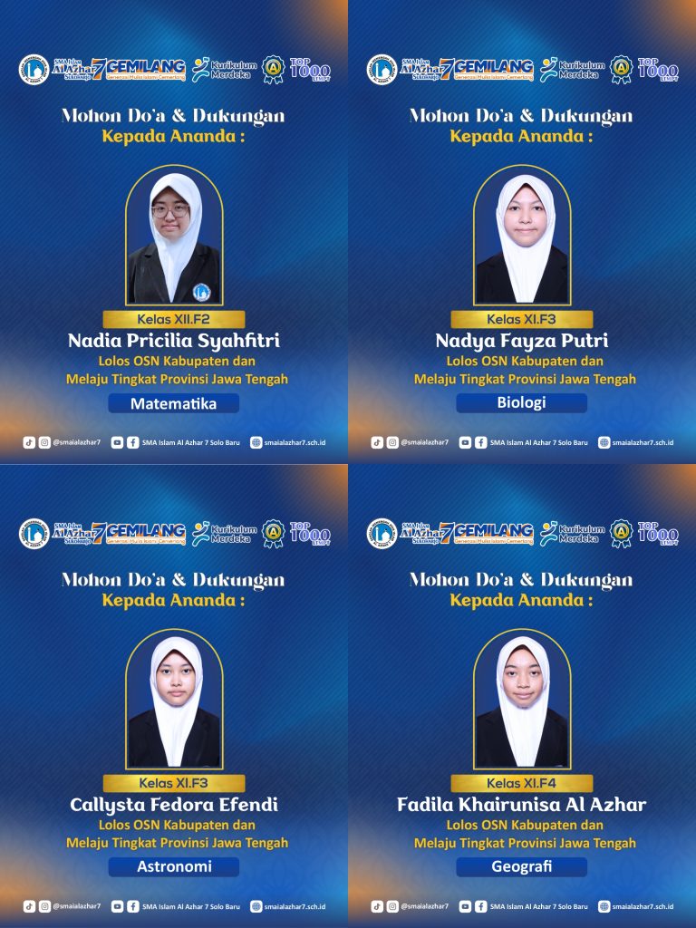 Prestasi Membanggakan: 4 Murid SMA Islam Al Azhar 7 Solo Baru Melaju ke OSN Tingkat Provinsi